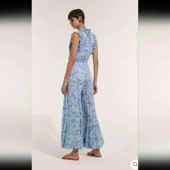 Poupette St. Barth Ruffle Floral Bell Bottm Jumpsuit Size M - Picture 2 of 13